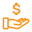 Icône de symbole du dollar au-dessus d’une main ouverte